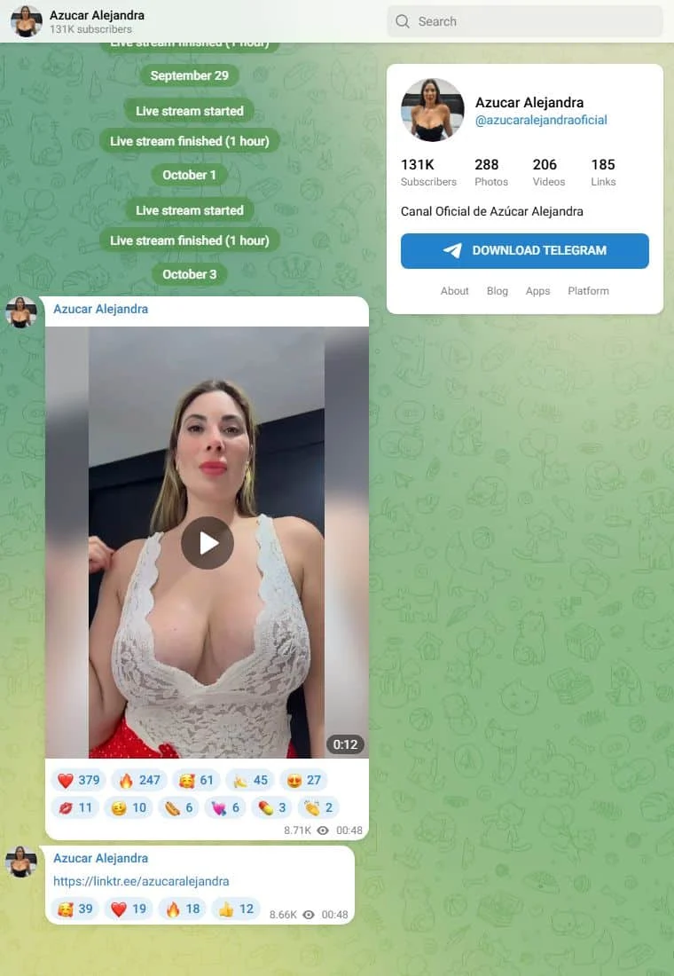 Vista previa del canal de Telegram Azúcar Alejandra